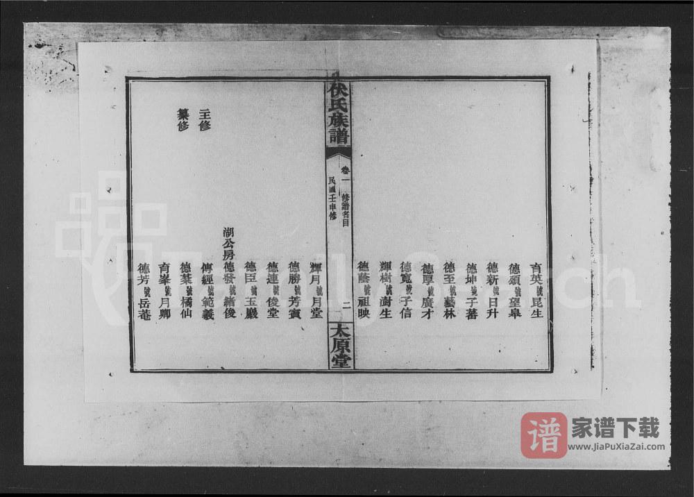 湖南汨罗伏氏族谱（太原堂）PDF高清电子版下载