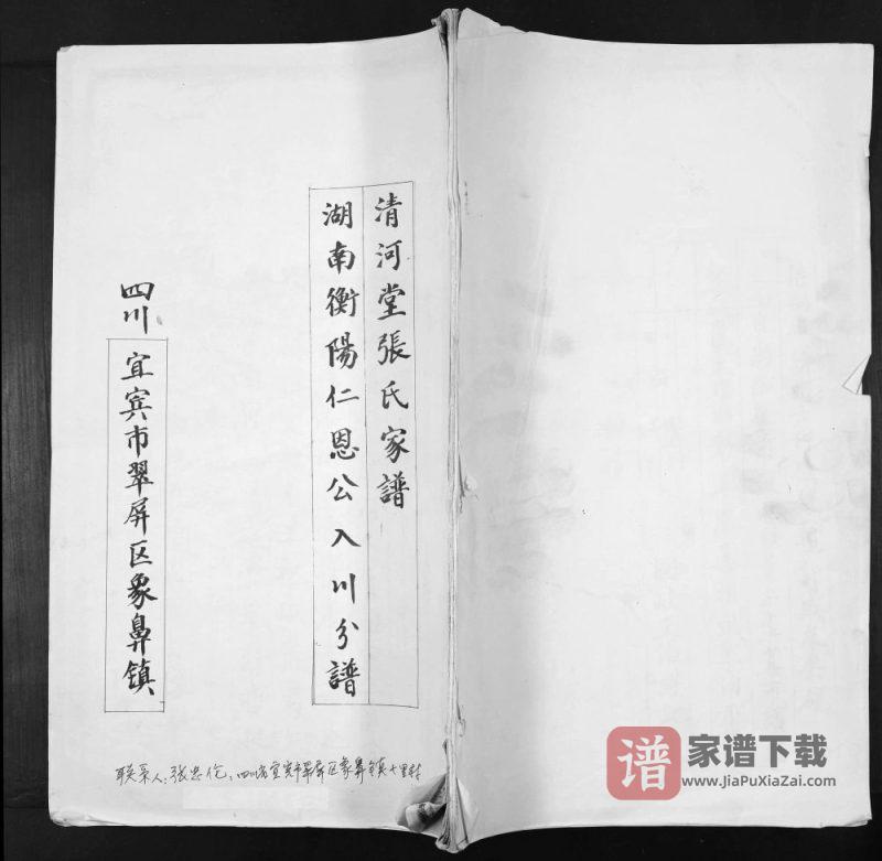 四川宜宾翠屏区张氏家谱湖南衡阳仁恩公入川分谱(清河堂)PDF高清电子版下载-家谱下载