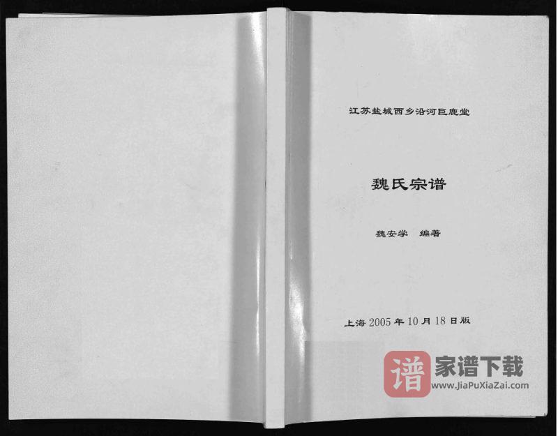 江苏盐城西乡沿河魏氏宗谱（巨鹿堂）PDF高清电子版下载-家谱下载