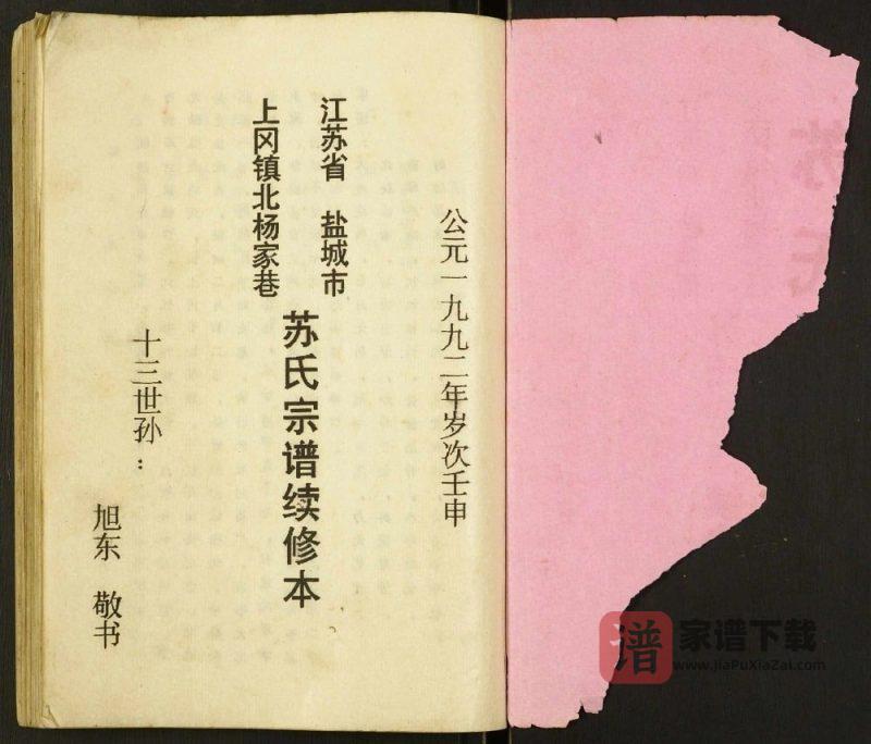 江苏盐城上冈镇北杨家巷苏氏宗谱续修本PDF高清电子版下载-家谱下载