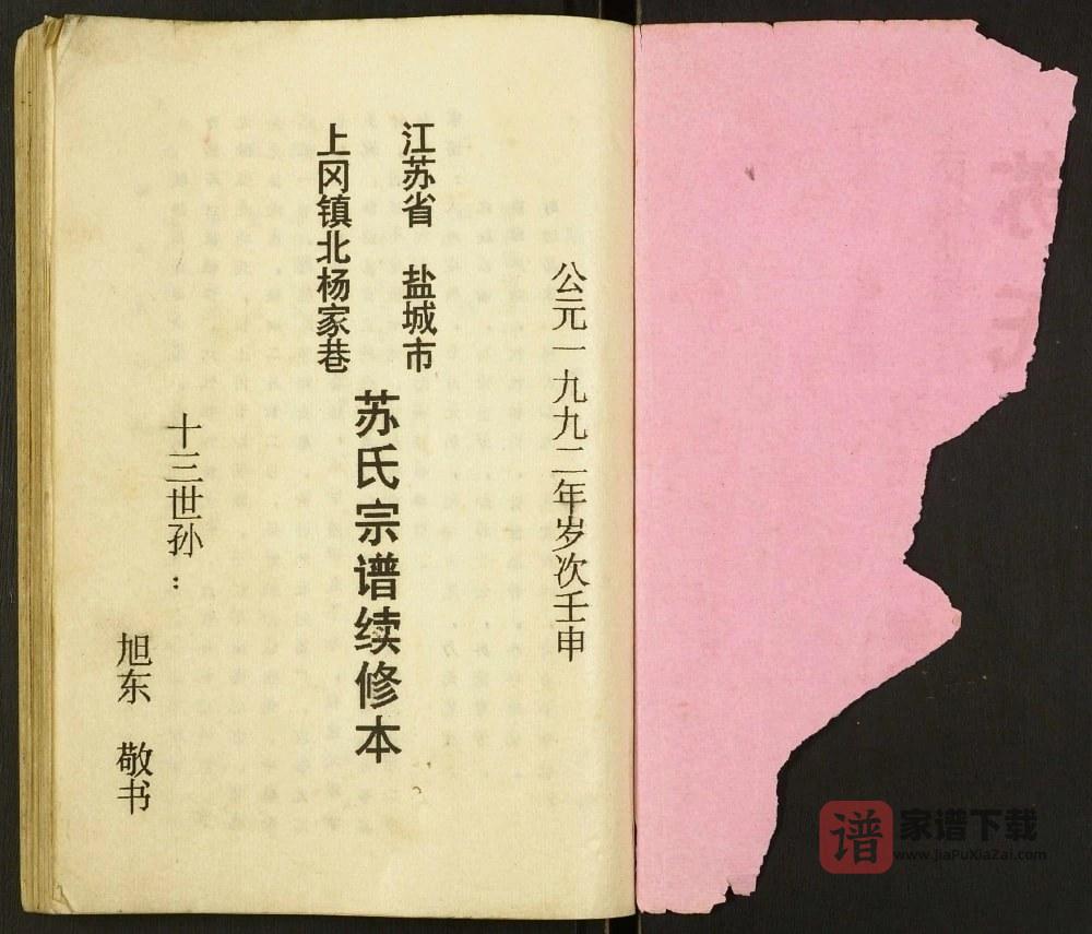 图片[1]-江苏盐城上冈镇北杨家巷苏氏宗谱续修本PDF高清电子版下载-家谱下载
