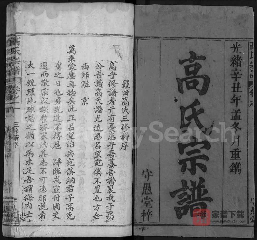 湖北黄冈罗田县高氏宗谱（守愚堂）PDF高清电子版下载