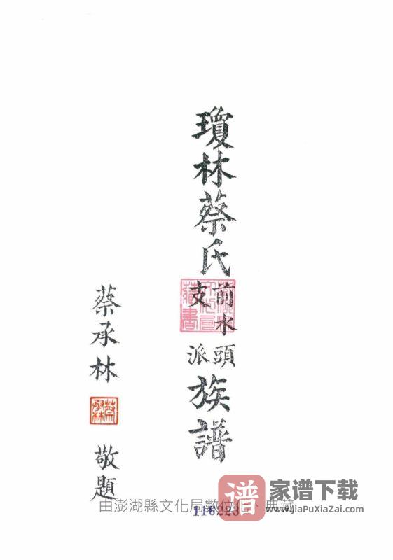 福建泉州金门县琼林蔡氏前水头支派族谱（济阳堂）PDF高清电子版下载-家谱下载