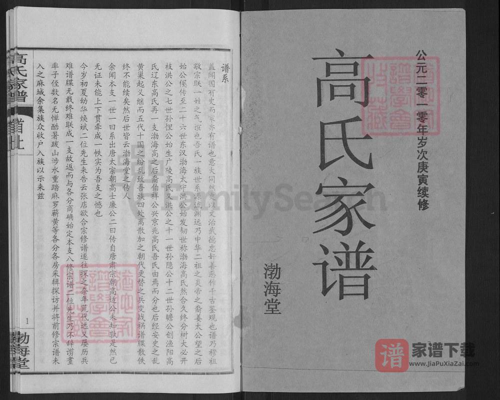 湖北黄冈蕲春县高氏家谱（渤海堂）PDF高清电子版下载